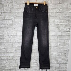 FRAME Jeans Le High Straight Faded Black Raw Hem Denim 24
